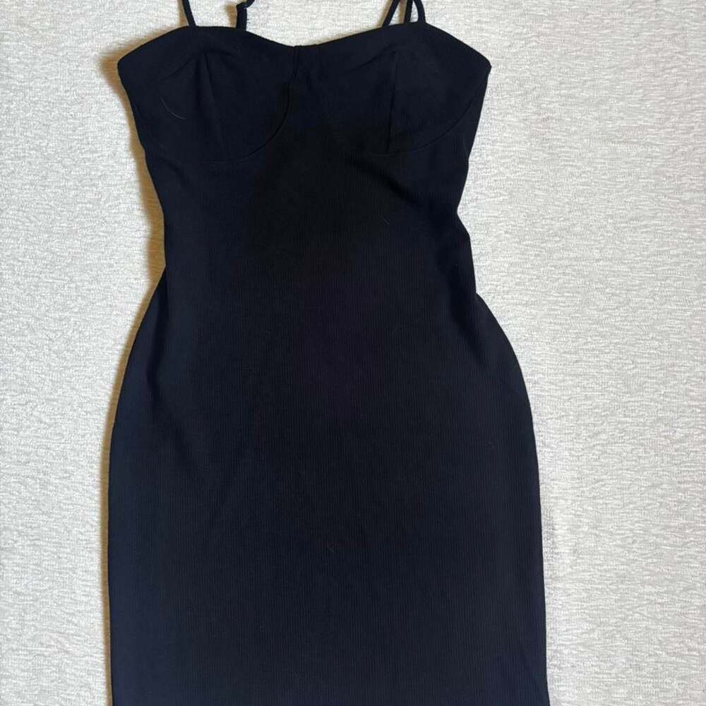 Ambiance Black Ribbed Bodycon Mini Dress Size S